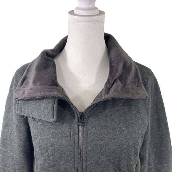 The North Face Gray Long Jacket Sz M Turtleneck Quilted Fleece Lined Zip Pockets - Picture 8 of 13